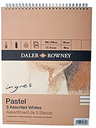 Daler-Rowney Ingres 160gsm 16x12in Pastel Paper 3 Pastel Colours 24 Sheets | Spiral Pad, Laid Texture, Assorted Colours, For Professional Artists & Students