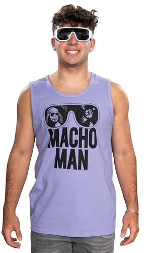 WWE World Wrestling Entertainment Old School Macho Man Glasses Erwachsene Heather Purple Tank Top Shirt (Medium)