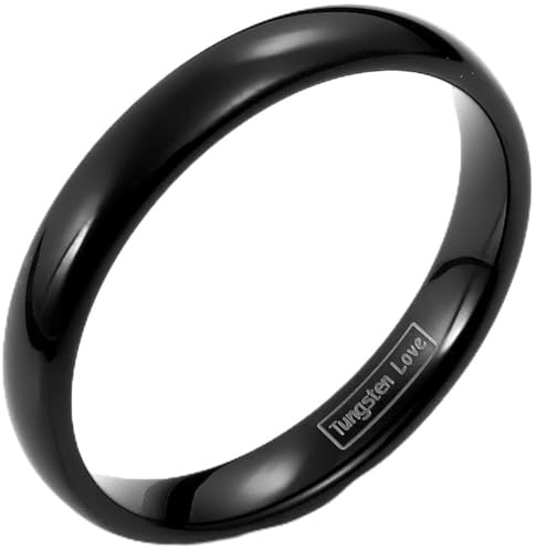 JewelryWe Schmuck Herren Damen Ring Wolframcarbid Unisex Ringe 4mm Breite für Versprechen Verlobung Hochzeitsband Schwarz Größe 49 bis 67