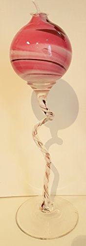 Oberstdorfer Glashütte Moderne Öllampe rosa Petroleumlampe Tischlampe Glas mundgeblasen Höhe ca. 32 cm