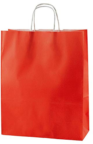 Thepaperbagstore 20 bolsas papel medianas rojas 25x11x31cm | Bolsas de papel kraft reciclable con asas resistentes, ideales para regalos, tiendas, fiestas y eventos.