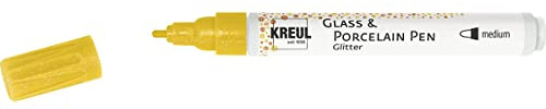 KREUL 16501 - Glass & Porcelain Pen Glitter sonnengelb, Strichstärke ca. 1 - 3 mm, halbtransparente Farbe auf Wasserbasis mit Glitzereffekt, für Glas, glasierte Keramik, Metall und Porzellan