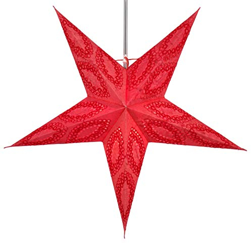 GURU SHOP Faltbarer Advents Leucht Papierstern, Weihnachtsstern 60 cm - Munos Rot, Papiersterne 60 cm