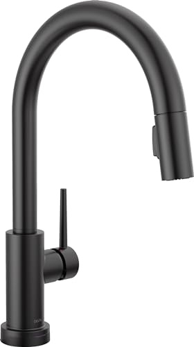 Delta Trinsic Matte Black Touch Kitchen Faucet with Pull Down Sprayer, Modern Single Hole Touch On Kitchen Sink Faucet, Single Handle, Matte Black 9159T-BL-DST