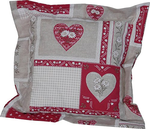 Angerer Freizeitmöbel GmbH Sofakissen - Zierkissen mit Reißverschluss - Dekokissen Made in Germany (Rot-Beige Gemustert Herz)