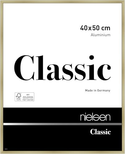 nielsen Bilderrahmen, 40 x 50 cm, Aluminium, Gold matt, Posterrahmen zum Aufhängen im Hoch- & Querformat, Echtglas, Classic