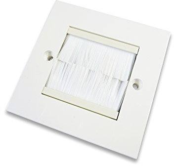 C4A® White Brush Wall Plate - (1 GANG) Cable Entry/Exit Faceplate Concealing Cables thru Walls