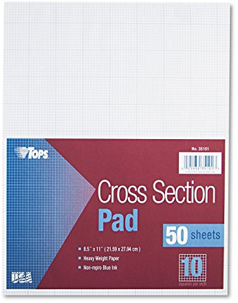 TOPS Cross-Section Pads, 8-1/2 x 11, Glue Top, Graph Rule (10 x 10), 50 Sheets (35101)