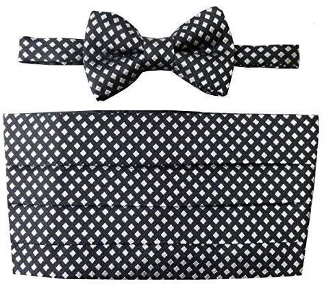 Schwarz & Silber Kariert Kummerbund Set: Inklusive Fliege und Taschentuch