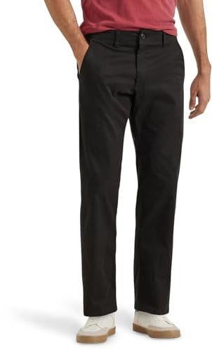 Lee Men's Extreme Motion Flat Front Regular Straight Pant Black 34W x 30L