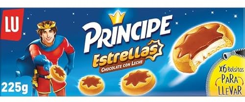Príncipe Estrellas Galletas Rellenas de Crema de Leche y Cubiertas de Chocolate con Leche en Forma de Estrella 225g