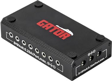 Gator Frameworks Multi-Output Pedalboard Netzteil – 8x 9V & 3x 18V Ausgänge – 1700 mA Gesamtleistung – Inkl. 9 Stromkabel – Kurzschlussschutz – Für Effektpedale (G-BUS-8-CE), Schwarz