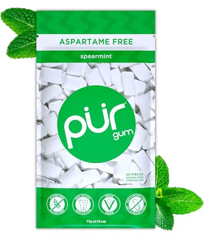 Pur Gum | Zuckerfreier Kaugummi | 100% Xylit | Vegan, Aspartamfrei, Glutenfrei & Diabetikerfreundlich | Natürlicher Kaugummi Mit Spearmint-Geschmack, 55 Stück (1er Pack)