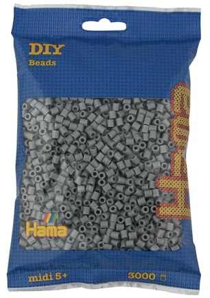 Hama Perlen 201-17 Bügelperlen Beutel mit ca. 3.000 bunten Midi Bastelperlen mit Durchmesser 5 mm in Grau, kreativer Bastelspaß für Kinder ab 5 Jahren, Klein