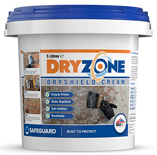 Dryzone Dryshield Cream 5L System – One Coat Salt Resistant Masonry Cream, Breathable Damp Primer for Brick, Stone & Mortar, Acts as Primer for Drygrip Adhesive (Interior)