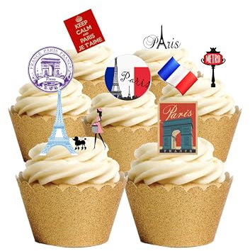 32 City Paris Thème pied comestibles Papier Cake Toppers décorations