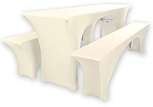 Gräfenstayn® Leopold Stretch - Biertischhussen-Set 3 TLG für Bierzeltgarnitur - 50cm oder 70cm Tischbreite - mit Öko-Tex Siegel Standard 100 : Geprüftes Vertrauen 30562 (Creme, 50x220cm)
