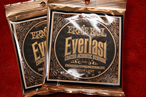 Ernie Ball coated extra medium light Phosphorbronze 2546 Everlast Akustikgitarrensaiten 12-54 (, 2 Packungen)