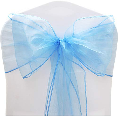 Time to Sparkle 50X Organza Schleife 22x280cm Stuhlhussen Stuhl Schärpe Band Organza Schleifenband Hochzeit Jahrestag Partys (Babyblau)