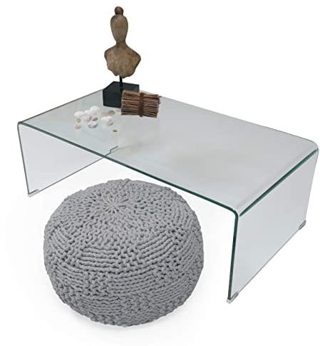 Homely - Mesa de Centro de Cristal Curvado de una Pieza Murano, de 110x60x38 cm (Cristal Transparente)