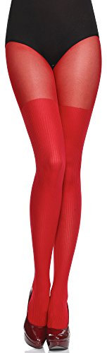 Merry Style Collant fantaisie femme 40 deniers Lycra à rayures illusion cuissardes Collant à Motif Lingerie Sexy Sous-vêtements Femme MS 387 (Rouge, M)
