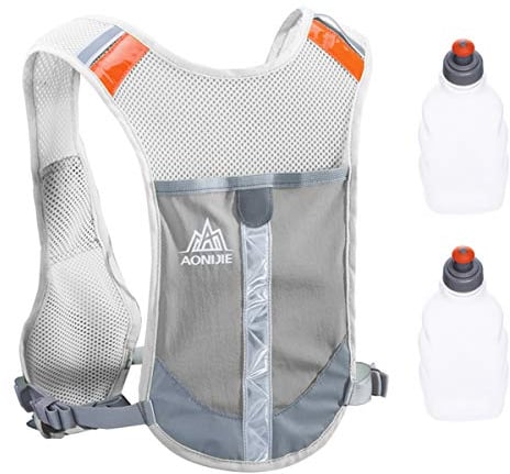 TRIWONDER Zaino Idratazione Zaino Ultraleggero Riflettente Zaino Trail Running Vest Gilet Running Zaino da Corsa per Uomo Donna (Grigio - zaino con 2 borracce 250 ml)