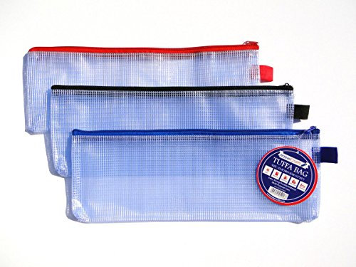 Tuff Bag Pencil Case Zip Bag Wallet Clear Document Folder File See Through Zipper Pouch Reinforced Plastic Money Bags (Pencil Case Size - 13cm x 33cm - 3 Wallets)