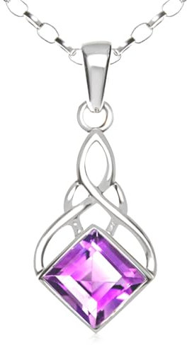 Alexander Castle Solid 925 Sterling Silver & Amethyst Celtic Pendant Necklace for Women - Amethyst Necklace with 18 Silver Chain & Jewellery Gift Box - 22mm x 12mm