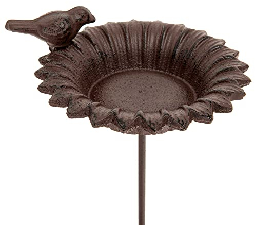 SIDCO Gartenstecker Vogeltränke stehend Vogelbad Gußeisen Wasserschale Deko Gartenstab