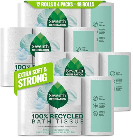 Seventh Generation Toilet Paper Recycled Bath Tissue 4-Pack 100% Recycled Paper 2-ply without Chlorine Bleach 12 Rolls
