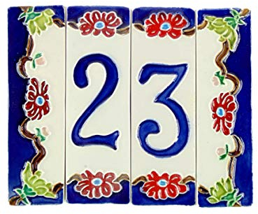 Numeri civici in ceramica,numero civico ceramica con soggetto fiori,oggetto in ceramica da esterno colorati a mano nfp2 Misure:H 11,5cm,larghezza totale 14cm