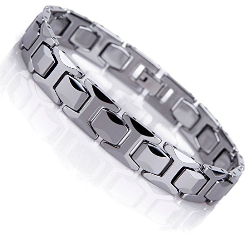 URBAN JEWELRY Atemberaubendes Solides Wolfram Glieder Armband für Herren im Polierten Pyramiden Stil (Silber, 11mm)