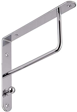 1 PAAR (2 Stück) SO-TECH® Regalkonsole RK01 mit Kleiderhaken / Chrom poliert / 250x195x30 mm / Belastbar bis 40 Kg / Regalträger Regalbodenträger Garderobenkonsole