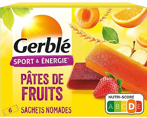 Gerblé Sport & Énergie Pâtes de Fruits – Encas Énergétique Saveurs Pomme-Fraise, Abricot et Orange, Riche en Glucides et Vitamine B1, 6 Portions, 162 g