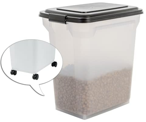Iris Ohyama Hundefutter Aufbewahrung mit Rollen, 45L/15kg, Schwarz, Luftdichte Futterbox, Trockenfutter, Futterbehälter, Für Hunde, Katzen, Tierfutterbehälter, Schaufel, BPA-frei, Futtertonne, ATS-L