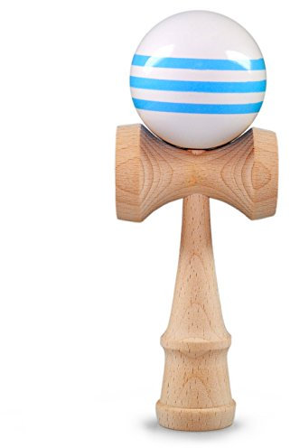 Ganzoo Kendama aus Buchen-Holz, Original Japanisches Traditionelles Holz-Sportgerät mit Kugel, Schnur und Fangteller für Geschicklichkeit/Balancing, Geschenk-Idee (weiß blau + Holz)