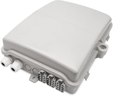 DIGITUS FTTH Distributionsbox – Für 24 LC/DX oder 24 SC/SX Kupplungen | Für den Außenbereich – Überlängenablage – IP65 – verschiedene Kabeleinlässe – Wandmontage – Grau