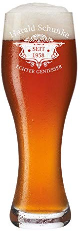 polar-effekt Leonardo Weizenbierglas mit Gravur Name und Jahr - Bierglas mit Spruch Geburtstagsgeschenk - Personalisiertes Weißbierglas - Geschenk für Männer