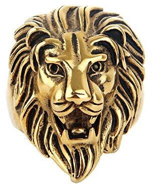 COPAUL Schmuck Herren Edelstahl Ring Löwe Gold Größen 54 (17.2) - 75 (23.9)