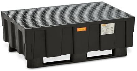 CEMO 8283 PE-Auffangwanne mit 2 Kufen und verzinktem Gitterrost, schwarz, 224 L