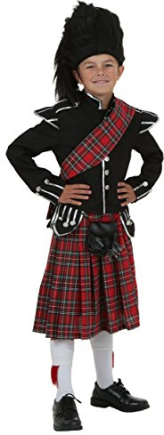 Boy's Scottish Halloween Costume | Kid's Complete Outfit with Traditional Kilt, Jacket, Hat, Sash, Satchel, and Socks Medium
