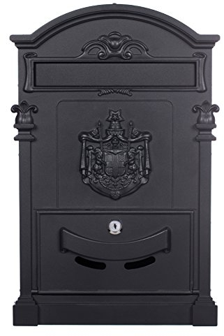 Antiker Briefkasten LB-001-Long Schwarz Wandbriefkasten, Briefkasten,