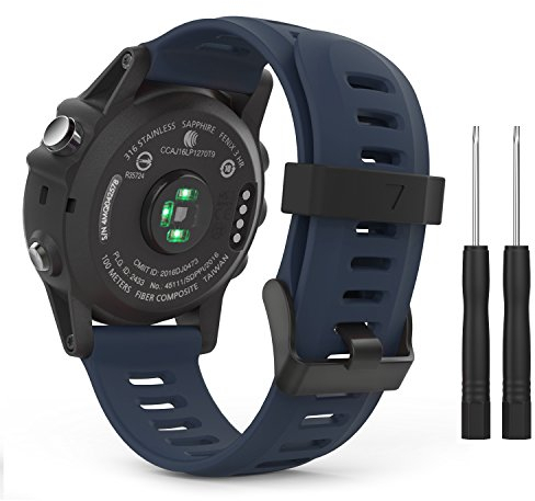MoKo Armband Kompatibel mit Garmin Fenix 3/3 HR/Fenix 5X/5X Plus/Tactix Charlie/Descent Mk1/Quatix 3, Silikon Ersatzarmband Sportarmband Uhrenarmband mit Werkzeug, Mitternachtsblau