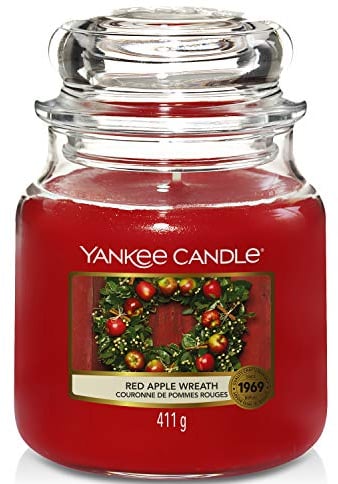 Yankee Candle Scented Candle | Red Apple Wreath Medium Jar Candle| Burn Time: up to 75 Hours