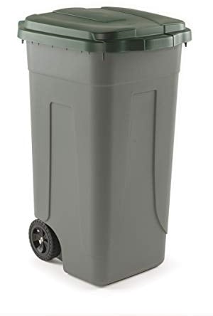 Mobil Plastic - Bidone Raccolta Differenziata 100L | Contenitore Rifiuti con Coperchio Verde | Pattumiere Ecologiche per Casa e Ufficio - Corpo Grigio Resistente