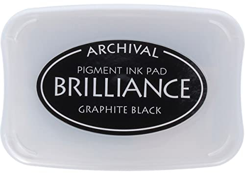 Tsukineko Brilliance Stempelkissen-Schwarz, Graphite Black-Groß-Beständig Gegen Ausbleichen, Deckend, Wasserfest-Embossing, 9,9 x 6,8 x 1,9 cm