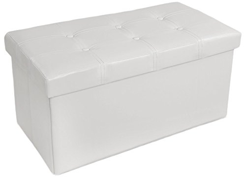 tectake® 80x40x40 cm Faltbarer Sitzhocker Aufbewahrungsbox Sitzwürfel mit Stauraum Kunstleder - Diverse Farben - (Weiß | Nr. 400868)