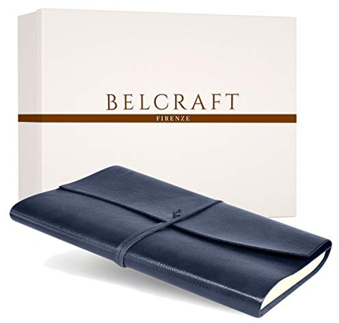BELCRAFT Tivoli A4 großes Notizbuch aus recyceltem Leder, Handgearbeitet in klassischem Italienischem Stil, Geschenkschachtel inklusive, Tagebuch A4 (21x30 cm) Blue