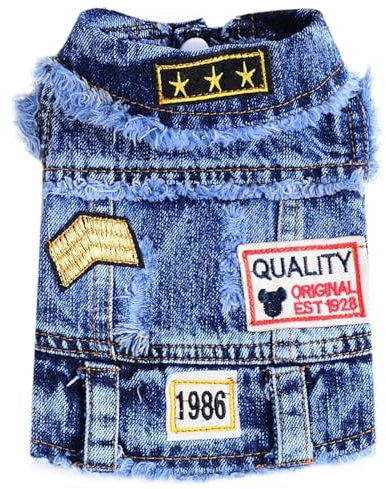 DOGGYZSTYLE Cool Blue Dog Jean Jacket Small Pet Outfits Dog Clothes for Small Medium Dogs Cats Boys Girls Pet Vest Denim Coats Puppy Shirts Doggy Costume Clothing for Shih tzu Chihuahua Yorkie Teacup