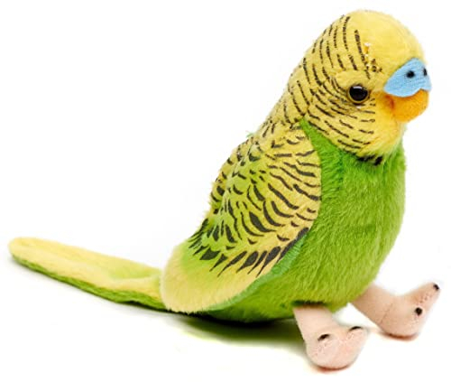 Uni-Toys - Wellensittich (grün) mit zwitschernder Stimme - 12 cm (Höhe) - Plüsch-Vogel - Plüschtier, Kuscheltier